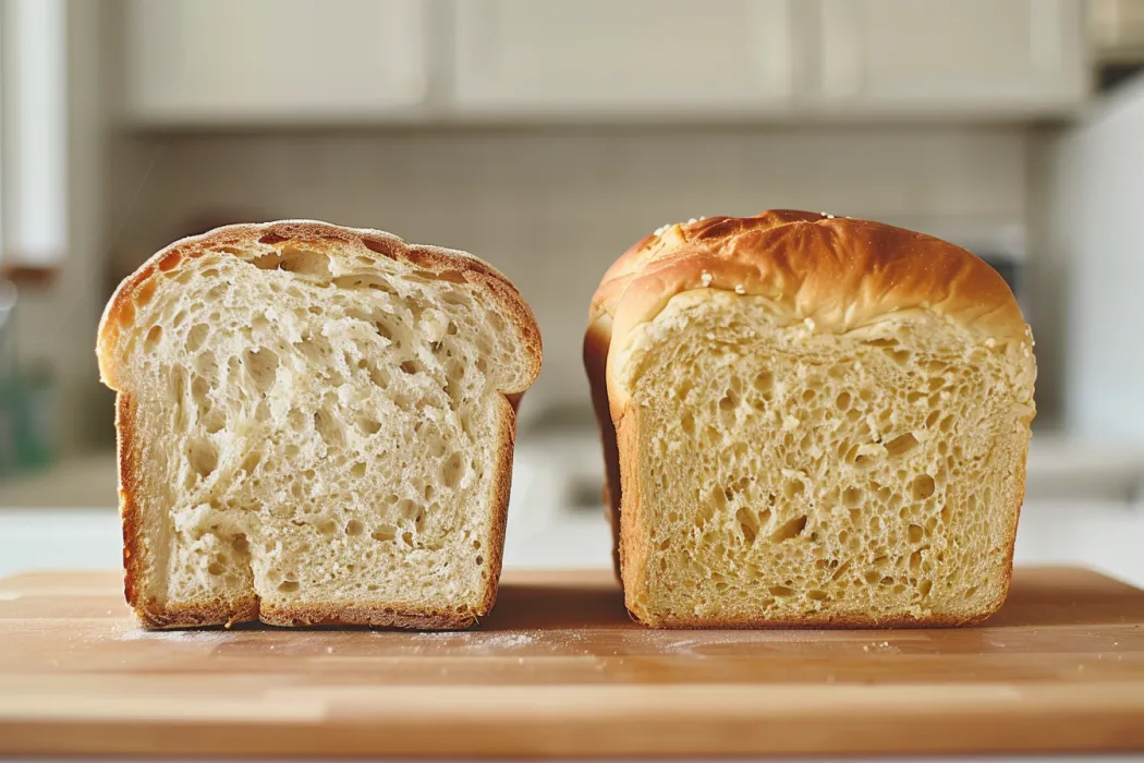 Sandwich bread and regular bread side by side comparison