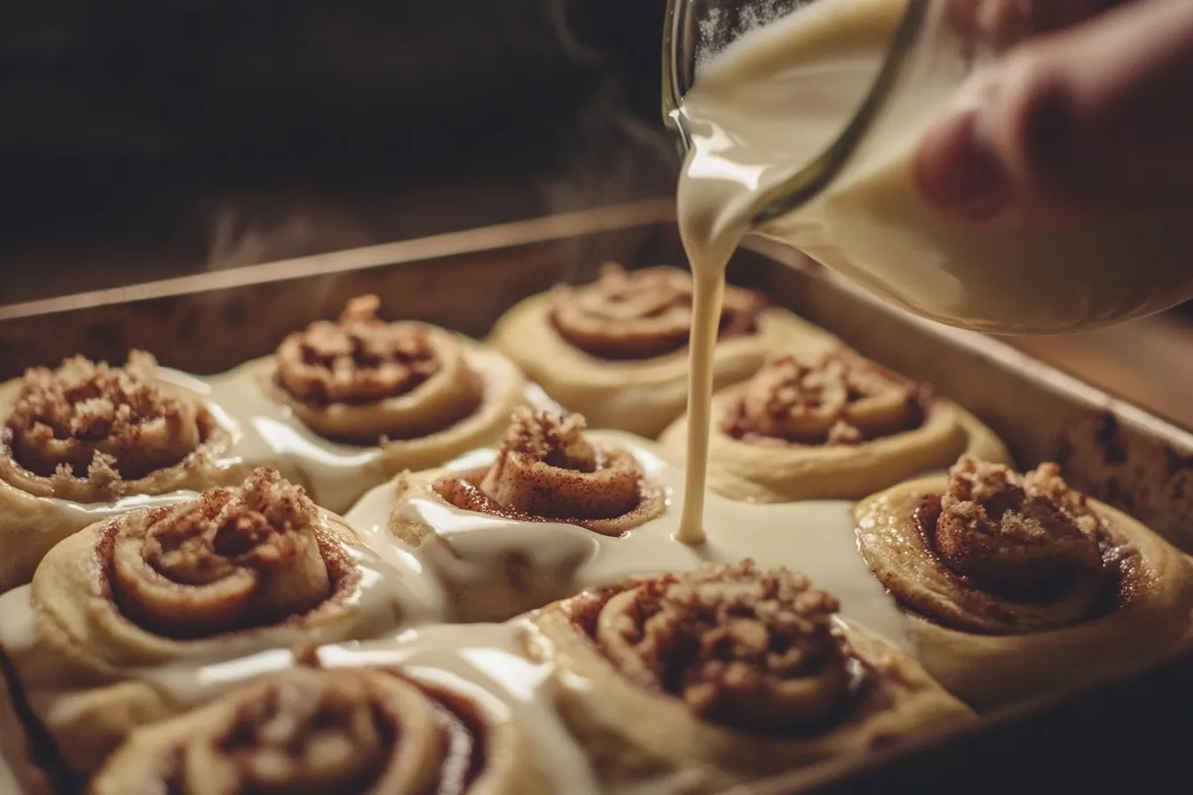 What does pouring heavy cream on cinnamon rolls do?